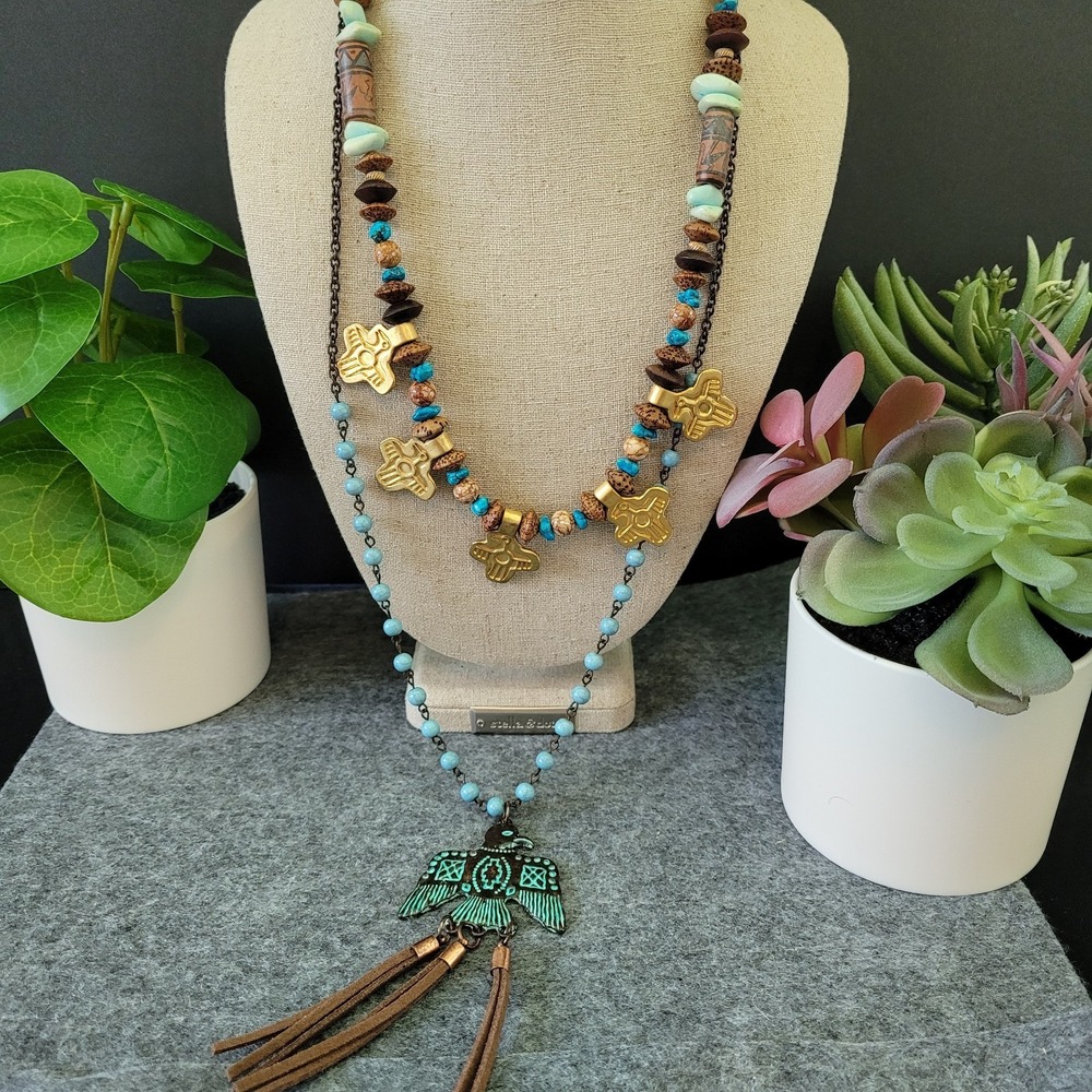 Southwestern Eagle Thunderbird Necklace Lot Of 2 Turquoise Boho Western